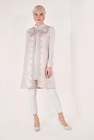 Tesettür giyim PUDRA JAKAR YELEKLİ 2&prime;Lİ TUNİK 4475