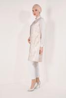 Tesettür giyim PUDRA JAKAR YELEKLİ 2&prime;Lİ TUNİK 4475