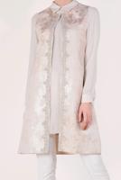 Tesettür giyim PUDRA JAKAR YELEKLİ 2&prime;Lİ TUNİK 4475