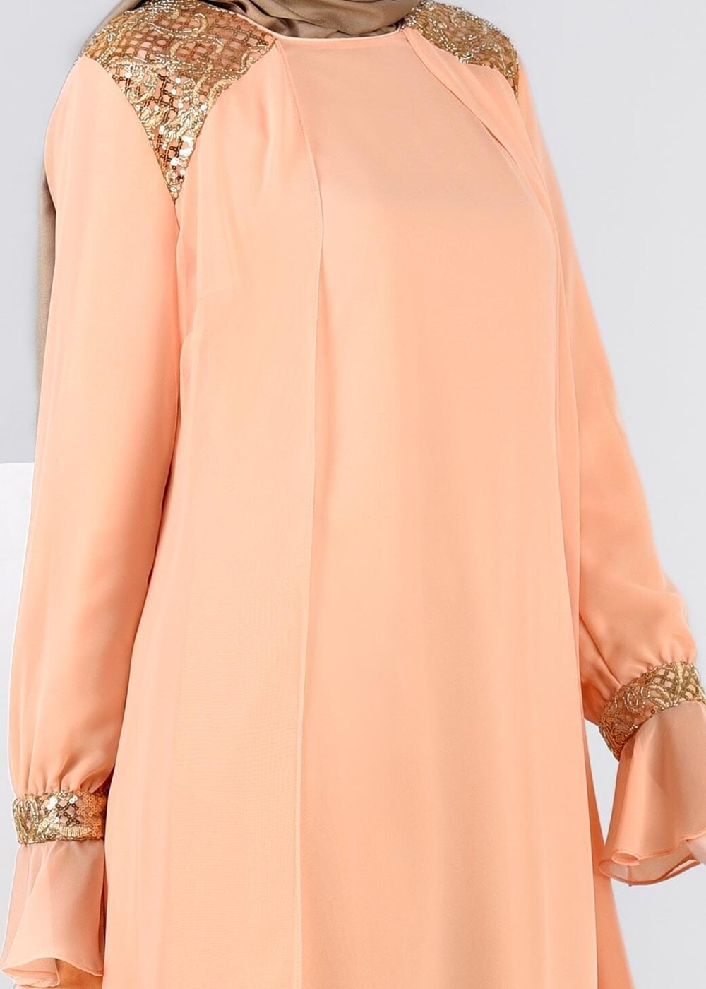 Tesettür giyim PUDRA İŞLEME DETAYLI MULTİ ŞİFON TUNİK 4485