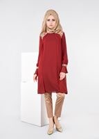 Tesettür giyim BORDO İŞLEME DETAYLI MULTİ ŞİFON TUNİK 4485