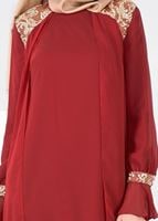 Tesettür giyim BORDO İŞLEME DETAYLI MULTİ ŞİFON TUNİK 4485
