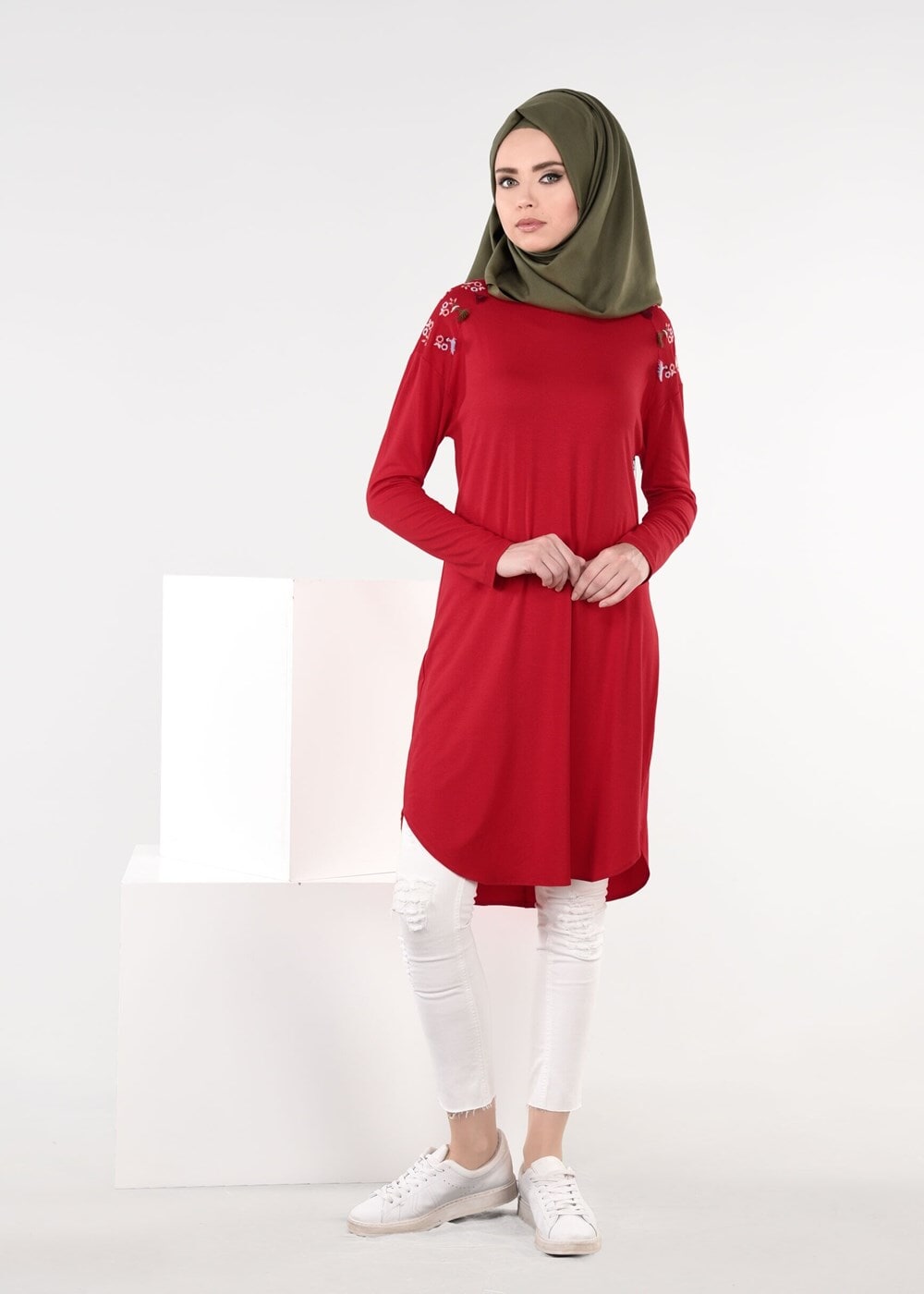 Tesettür giyim KIRMIZI T 4487 New Viscon Lycra Tesettür Tunik-Alv Fashion