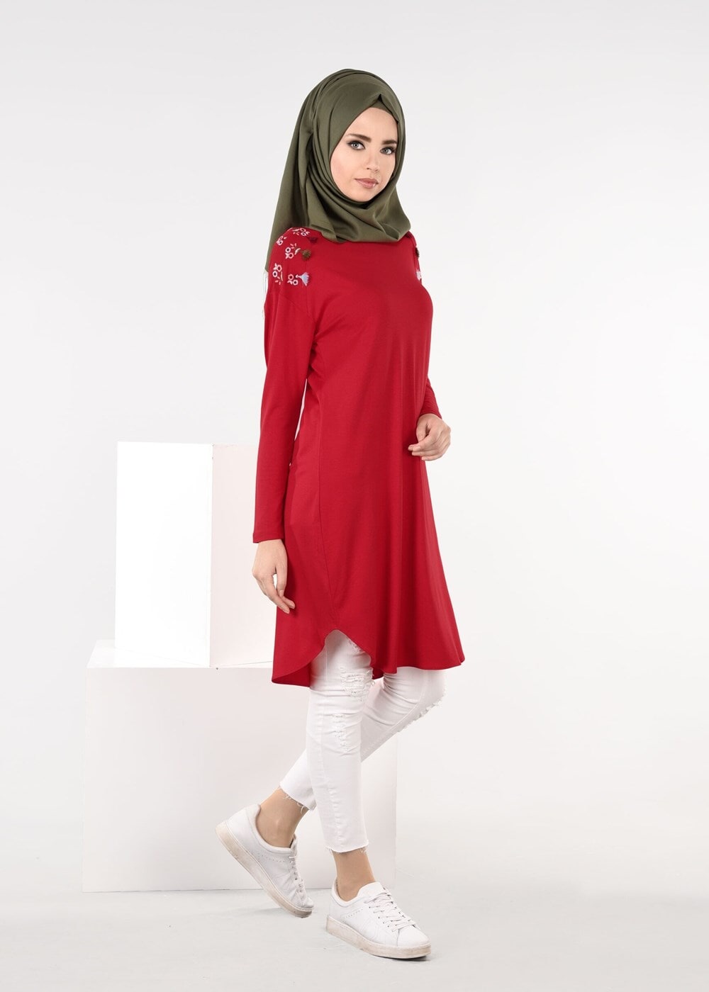 Tesettür giyim KIRMIZI T 4487 New Viscon Lycra Tesettür Tunik-Alv Fashion