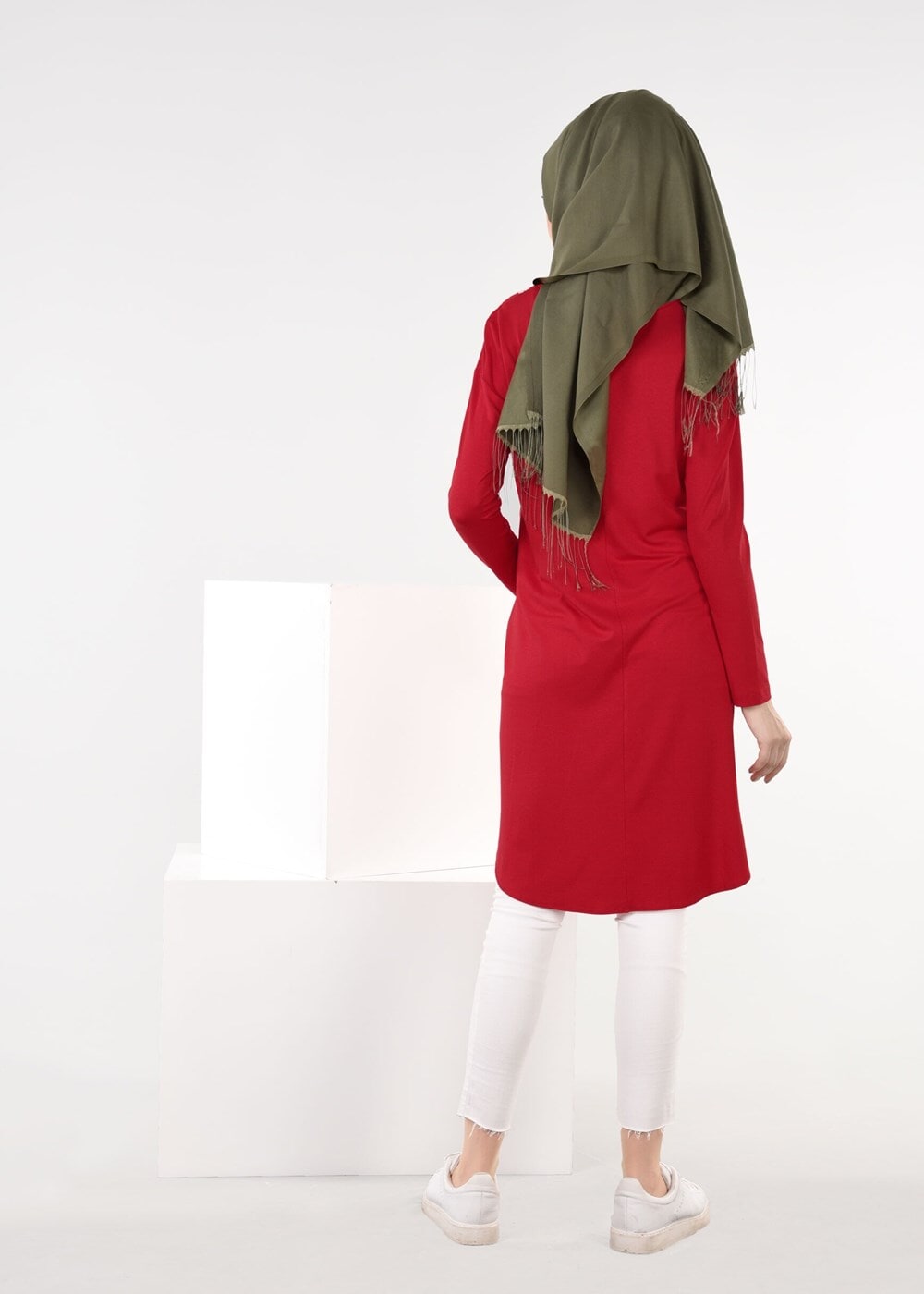 Tesettür giyim KIRMIZI T 4487 New Viscon Lycra Tesettür Tunik-Alv Fashion