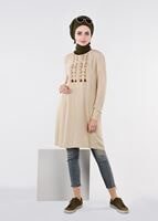 Tesettür giyim BEJ İŞLEME DETAYLI TUNİK 4499 