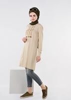 Tesettür giyim BEJ İŞLEME DETAYLI TUNİK 4499 
