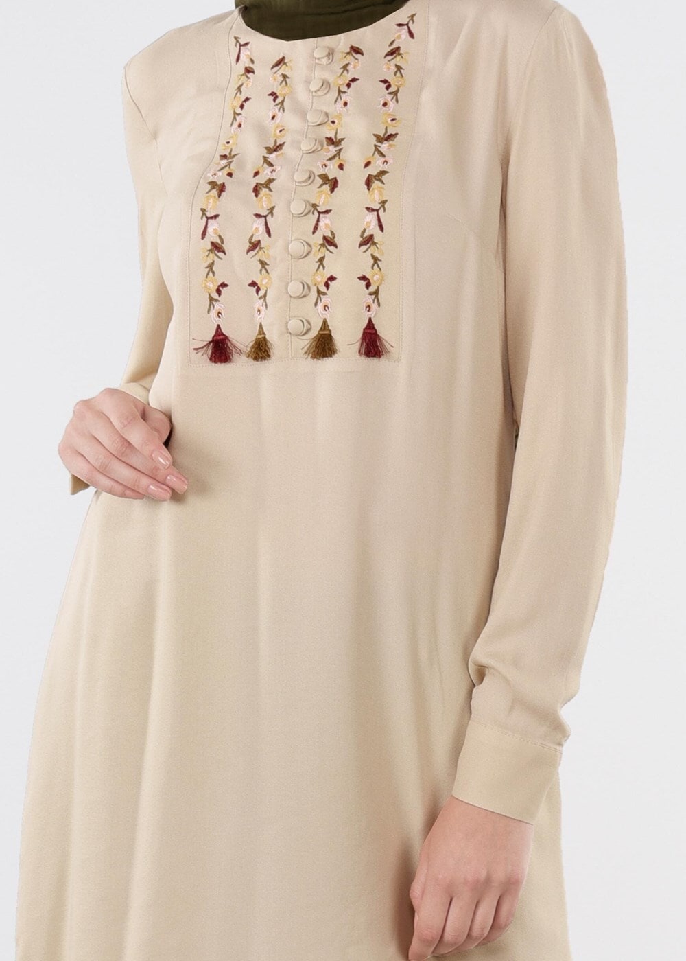 Tesettür giyim BEJ İŞLEME DETAYLI TUNİK 4499 