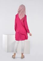 Tesettür giyim PEMBE YAKASI VE MANŞETLERİ İŞLEME DETAYLI TUNİK 4514 