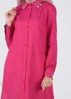 Tesettür giyim PEMBE YAKASI VE MANŞETLERİ İŞLEME DETAYLI TUNİK 4514 