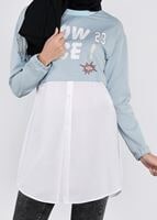 Tesettür giyim MAVİ BASKI DETAYLI EŞOFMAN TUNİK 4522 