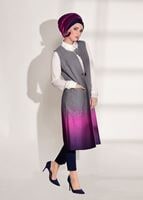 Tesettür giyim FUŞYA CEP DETAYLI YELEKLİ 2&prime;Lİ TUNİK 4525 