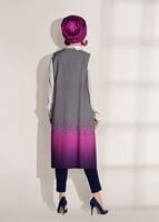 Tesettür giyim FUŞYA CEP DETAYLI YELEKLİ 2&prime;Lİ TUNİK 4525 