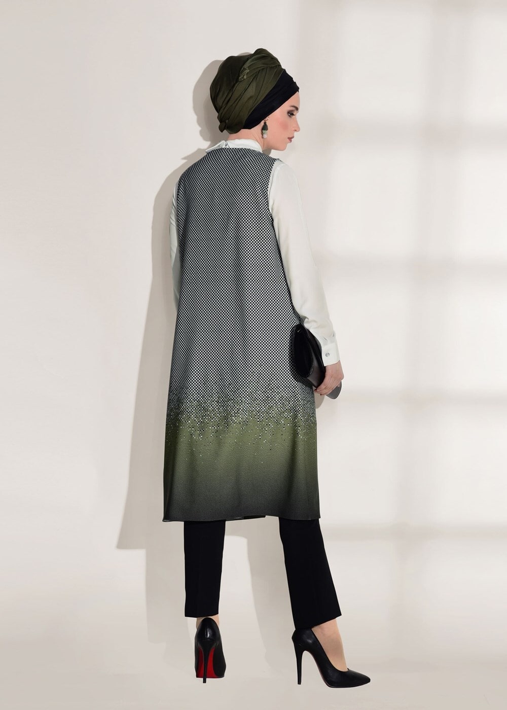 Tesettür giyim HAKİ CEP DETAYLI YELEKLİ 2&prime;Lİ TUNİK 4525 