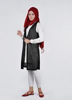 Tesettür giyim SİYAH KOLLARI NAKIŞ DETAYLI YELEKLİ 2&prime;Lİ TUNİK 4533 