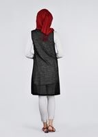 Tesettür giyim SİYAH KOLLARI NAKIŞ DETAYLI YELEKLİ 2&prime;Lİ TUNİK 4533 