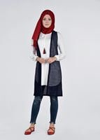Tesettür giyim LACİVERT KOLLARI NAKIŞ DETAYLI YELEKLİ 2&prime;Lİ TUNİK 4533 