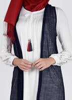 Tesettür giyim LACİVERT KOLLARI NAKIŞ DETAYLI YELEKLİ 2&prime;Lİ TUNİK 4533 