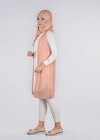 Tesettür giyim PUDRA KOLLARI NAKIŞ DETAYLI YELEKLİ 2&prime;Lİ TUNİK 4533 