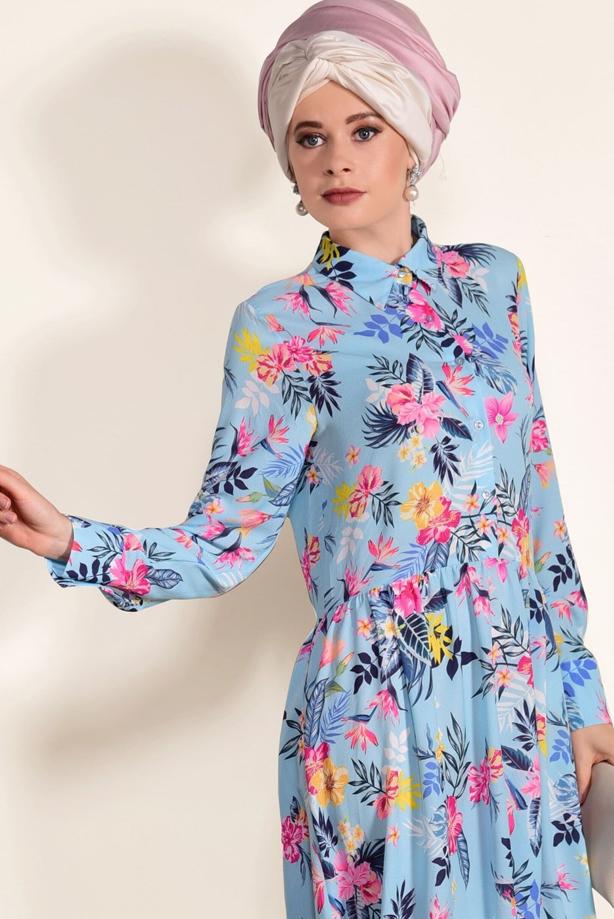 Tesettür giyim  ASİMETRİK KESİM DESENLİ TUNİK 4697 - TRENDTESETTÜR