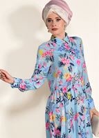 Vêtements hijab BLEU TUNIQUE A MOTIFS COUPE ASYMETRIQUE 4697