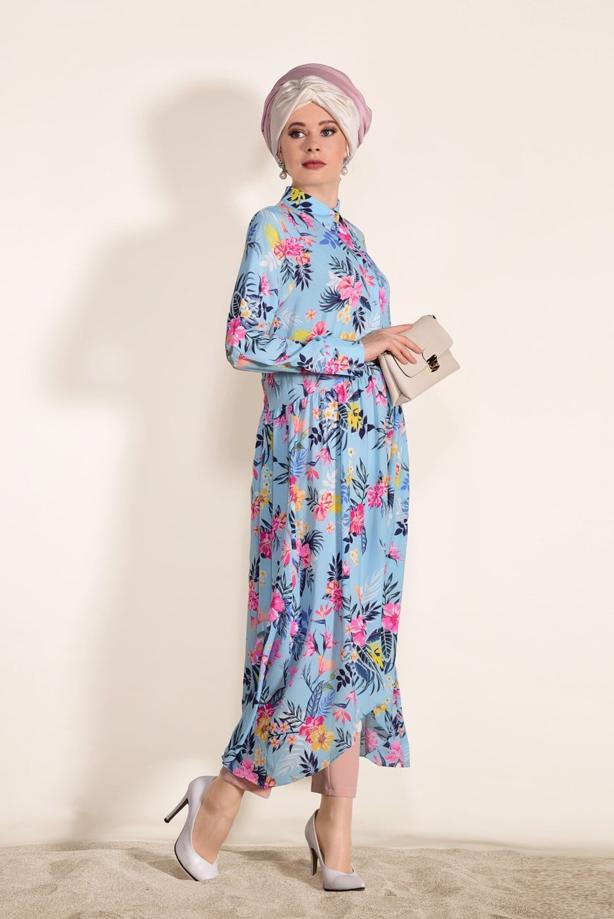 Tesettür giyim  ASİMETRİK KESİM DESENLİ TUNİK 4697 - TRENDTESETTÜR