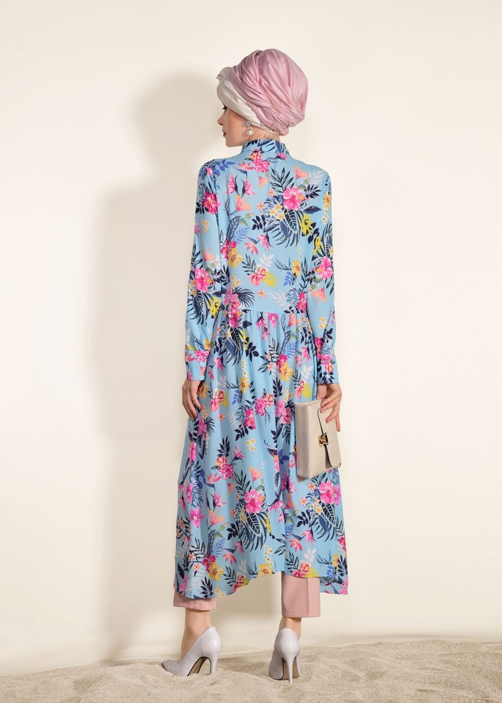 Vêtements hijab BLEU TUNIQUE A MOTIFS COUPE ASYMETRIQUE 4697