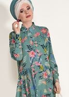 Vêtements hijab VERT TUNIQUE A MOTIFS COUPE ASYMETRIQUE 4697