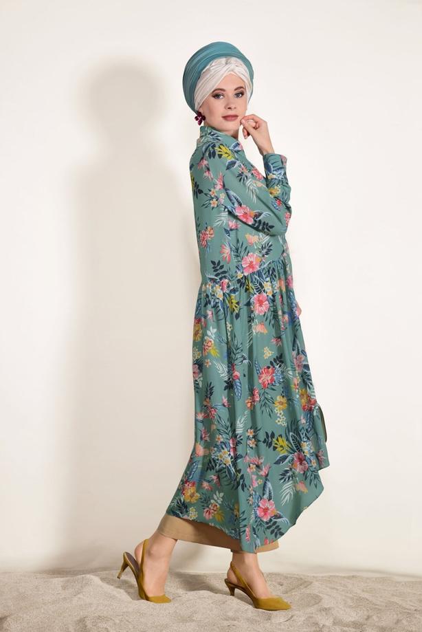 Tesettür giyim  ASİMETRİK KESİM DESENLİ TUNİK 4697 - TRENDTESETTÜR