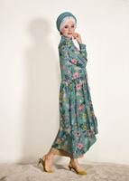 Vêtements hijab VERT TUNIQUE A MOTIFS COUPE ASYMETRIQUE 4697
