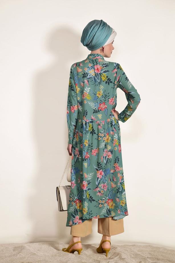 Tesettür giyim  ASİMETRİK KESİM DESENLİ TUNİK 4697 - TRENDTESETTÜR