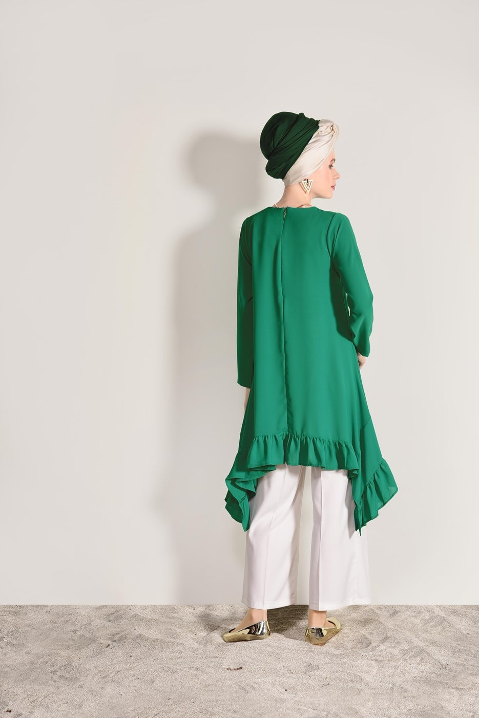 Vêtements hijab VERT TUNIQUE ASYMÉTRIQUE À VOLANTS 5003