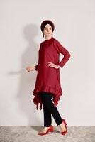 Vêtements hijab ROUGE TUNIQUE ASYMÉTRIQUE À VOLANTS 5003