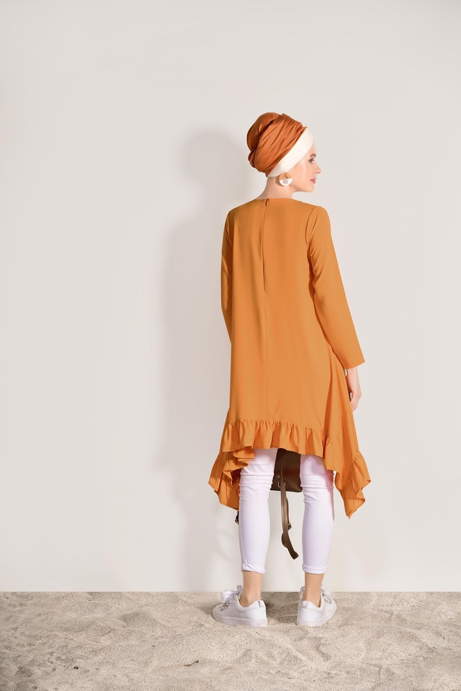 Hijab clothing ORANGE ASYMMETRIC RUFFLED TUNIC 5003 