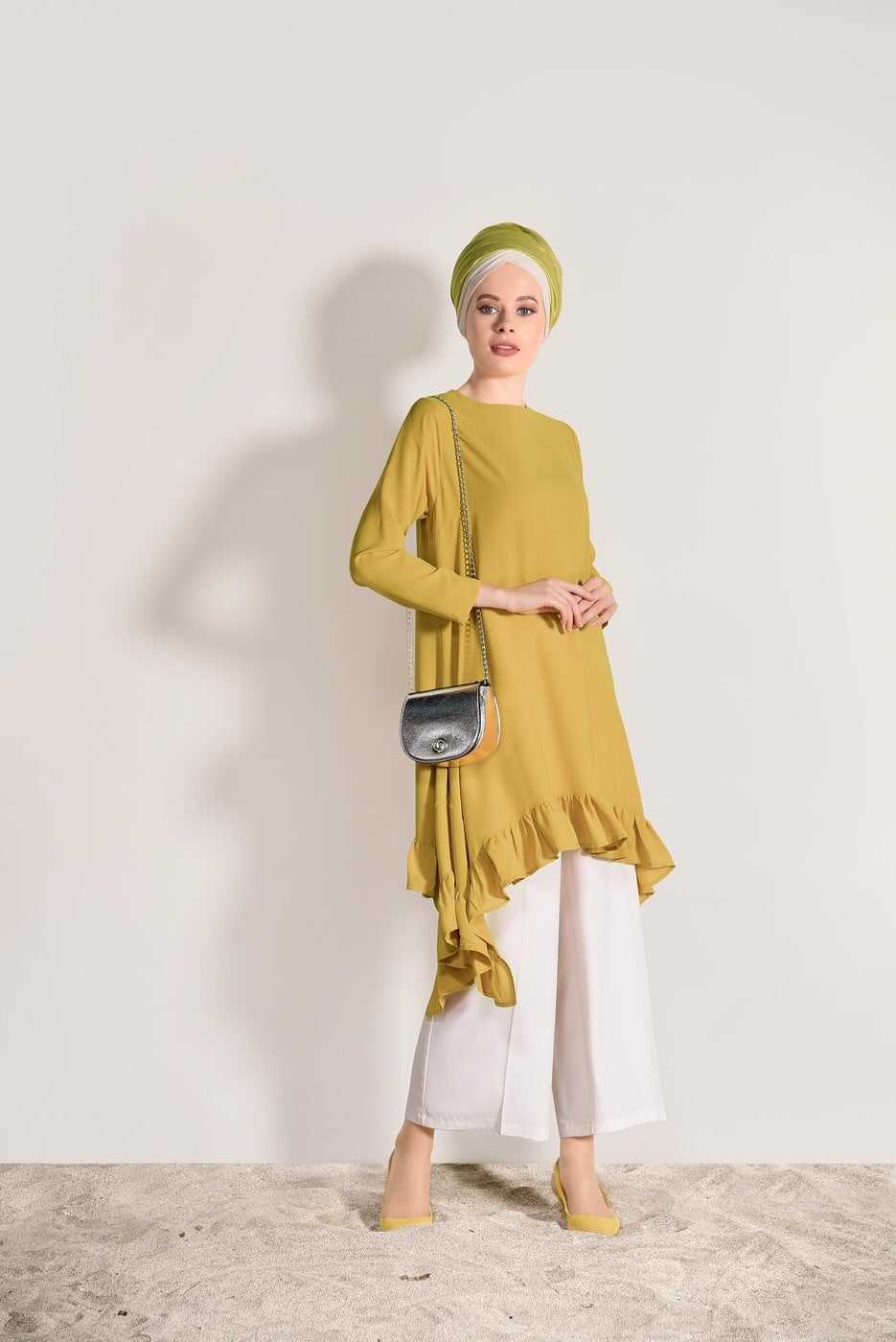 Vêtements hijab JAUNE TUNIQUE ASYMÉTRIQUE À VOLANTS 5003