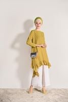 Vêtements hijab JAUNE TUNIQUE ASYMÉTRIQUE À VOLANTS 5003