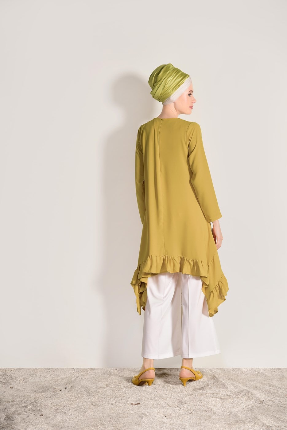 Vêtements hijab JAUNE TUNIQUE ASYMÉTRIQUE À VOLANTS 5003