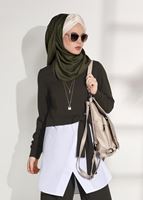 Tesettür giyim HAKİ T 5004 Loreen- Kuşaklı Tunik