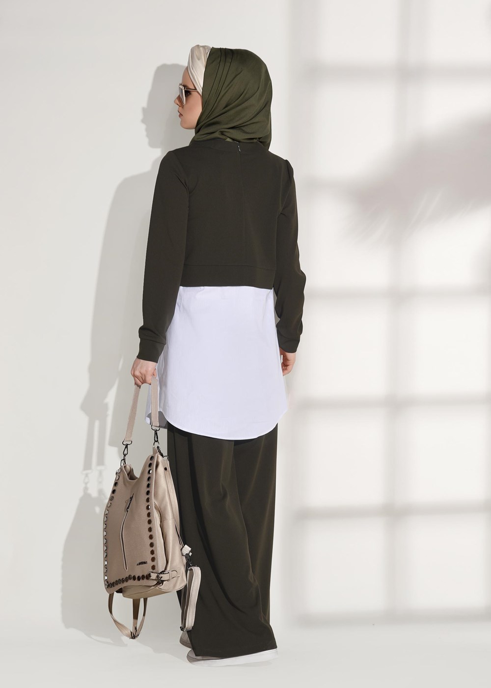 Tesettür giyim HAKİ T 5004 Loreen- Kuşaklı Tunik