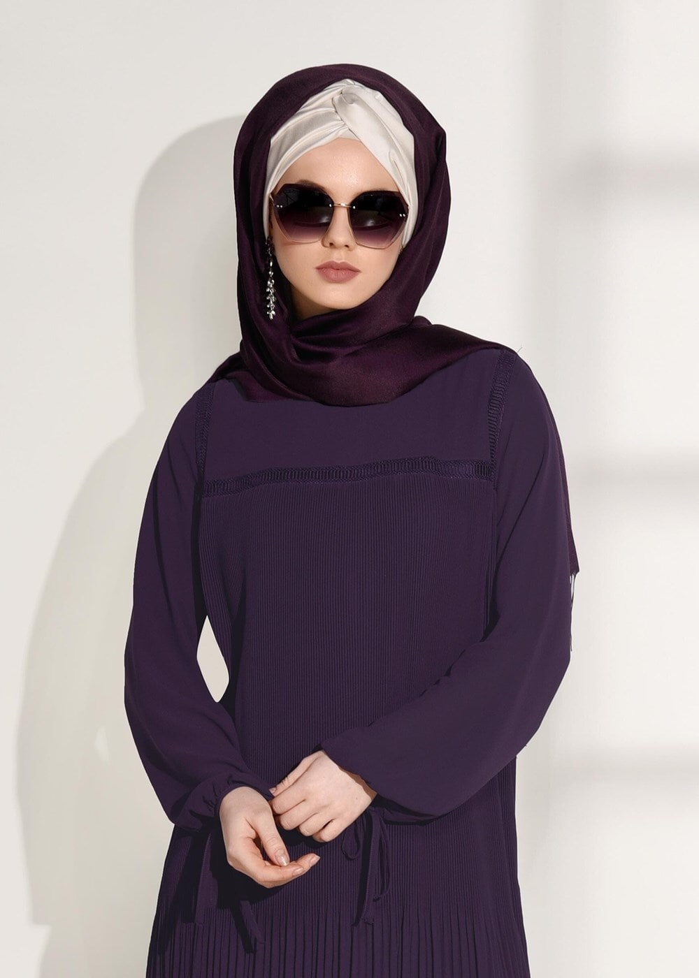 Tesettür giyim MOR PİLİSE DETAYLI TUNİK 5054 