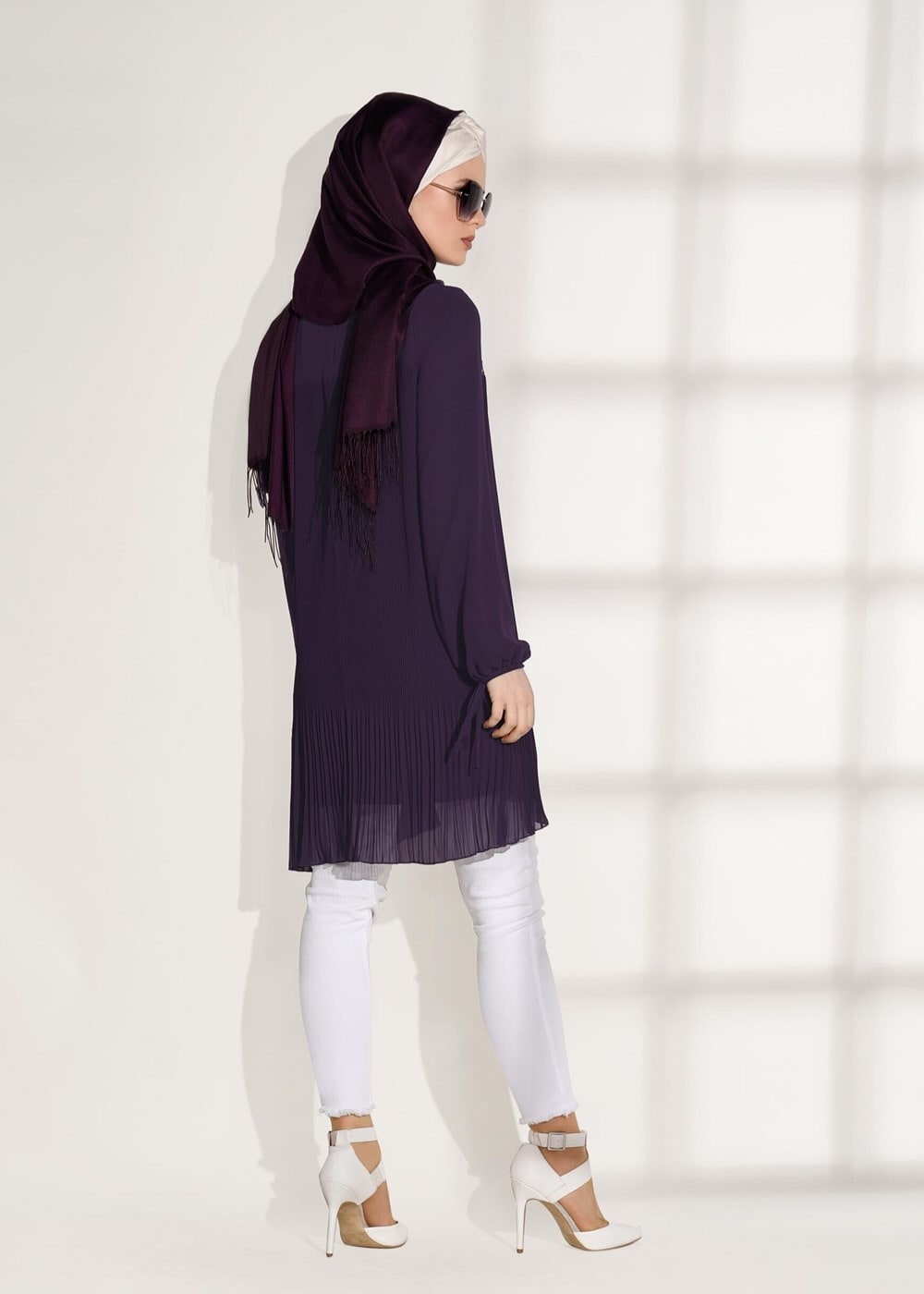 Tesettür giyim MOR PİLİSE DETAYLI TUNİK 5054 