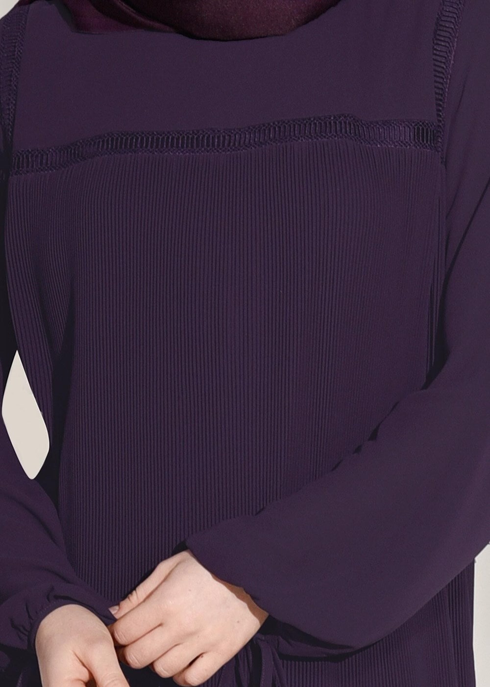 Tesettür giyim MOR PİLİSE DETAYLI TUNİK 5054 