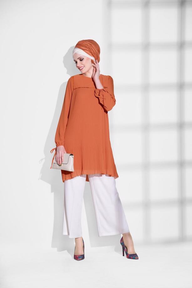 Tesettür giyim  PİLİSE DETAYLI TUNİK 5054  - TRENDTESETTÜR