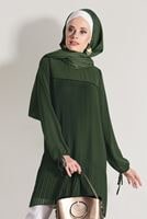 Tesettür giyim HAKİ PİLİSE DETAYLI TUNİK 5054 
