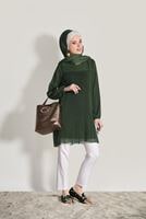 Tesettür giyim HAKİ PİLİSE DETAYLI TUNİK 5054 