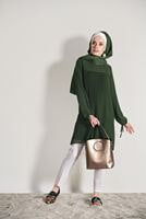 Tesettür giyim HAKİ PİLİSE DETAYLI TUNİK 5054 