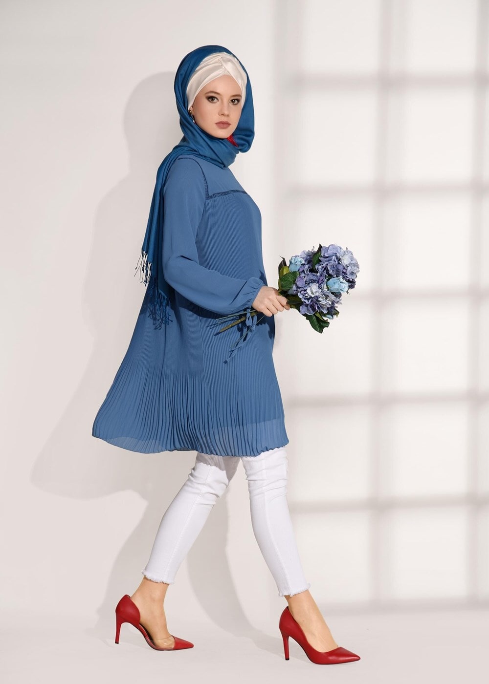 Tesettür giyim LACİVERT PİLİSE DETAYLI TUNİK 5054 