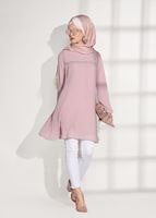 Tesettür giyim PEMBE PİLİSE DETAYLI TUNİK 5054 