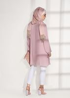 Tesettür giyim PEMBE PİLİSE DETAYLI TUNİK 5054 