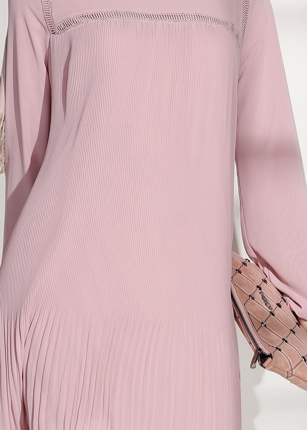 Tesettür giyim PEMBE PİLİSE DETAYLI TUNİK 5054 